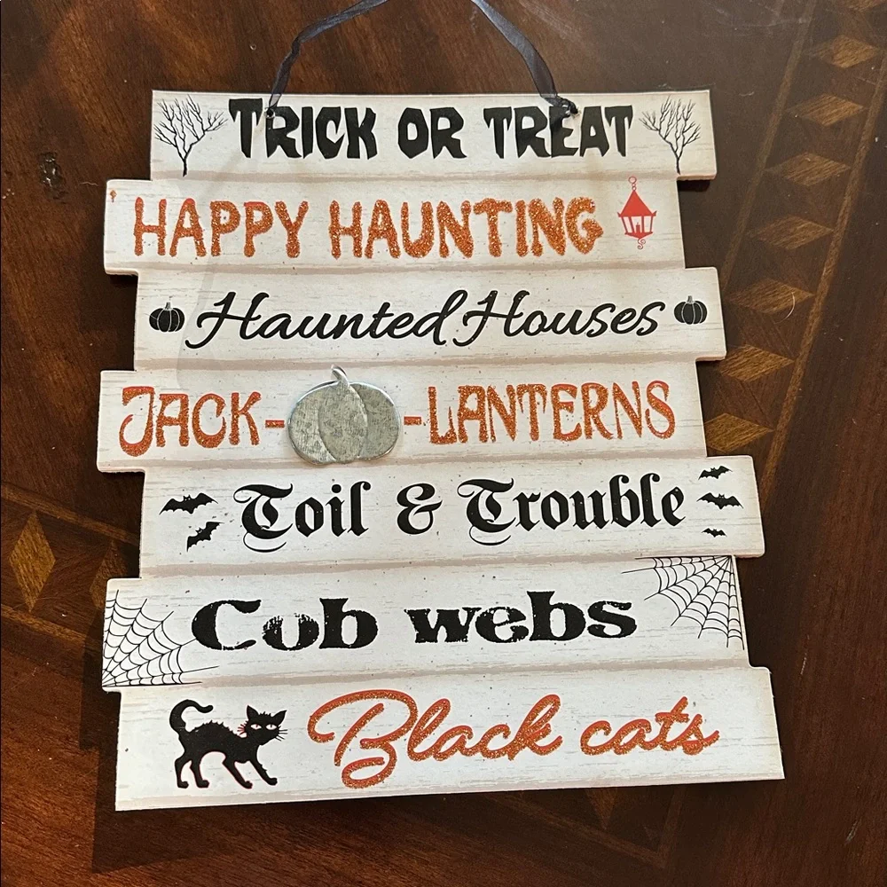 Halloween Trick or Treat Wall Sign - Black, Orange, White - Picture 2 of 3